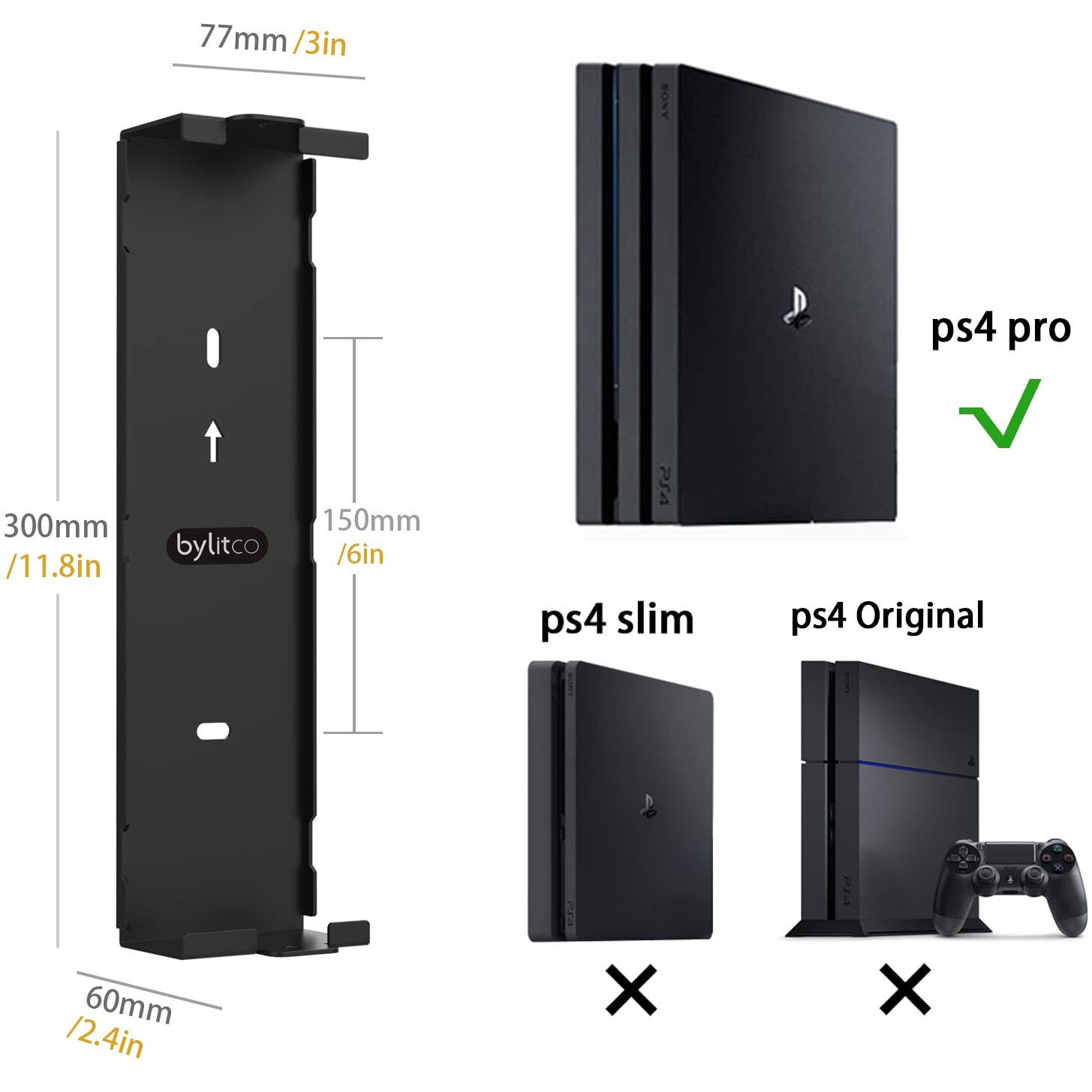 Bylitco Wall Mount For Ps4 Pro Mount On The Wall Or Under The Desk Solid Metal