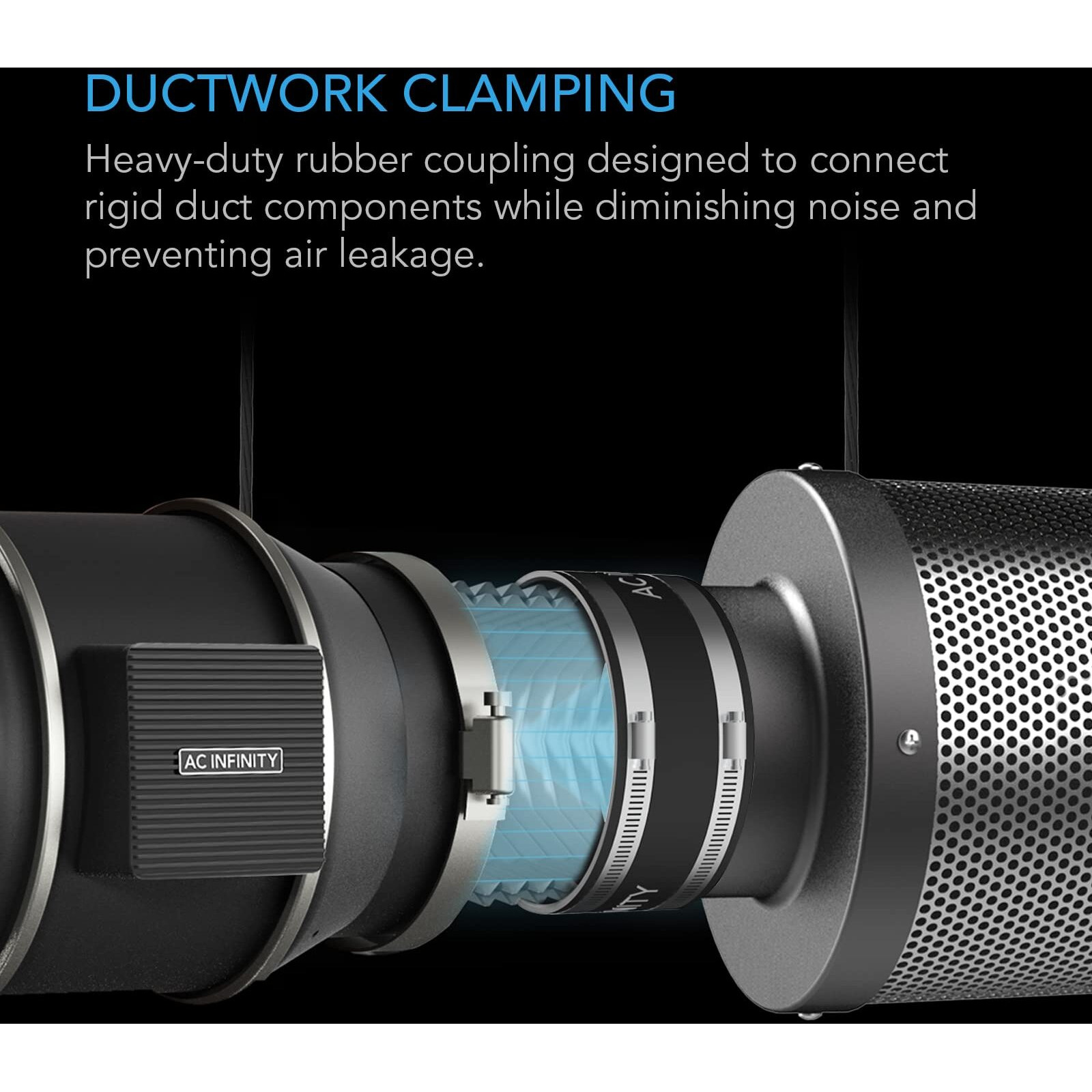 Ac Infinity Noise Reduction Clamp 6-Inch  Duct Coupler With Stainless Steel Clamps  Flexible Rubber Coupling For Inline Fans And Carbon Filters In Growing And Hvac
