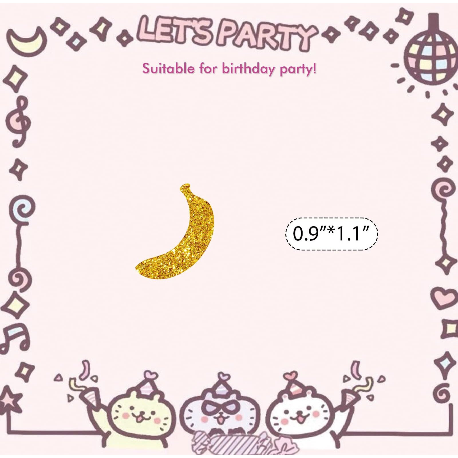 Pinkaaj Gold Glitter Banana Confetti  100 Pieces  Fruit Theme Birthday Party Decor  Paper Material