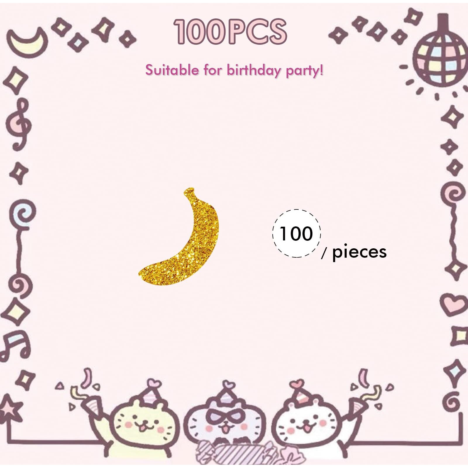 Pinkaaj Gold Glitter Banana Confetti  100 Pieces  Fruit Theme Birthday Party Decor  Paper Material