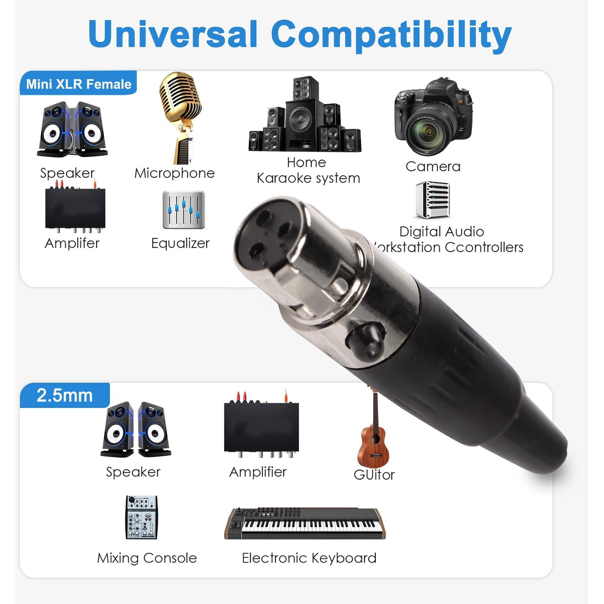 Xmsjsiy 3Pin Mini Xlr Connector Ta4F Adapter Female Plug Mic Microphone Audio Connector Mini Xlr Cable Ends Replacement F-Plug Audio Socket-4Pcs (3Pin Mini Xlr Female)
