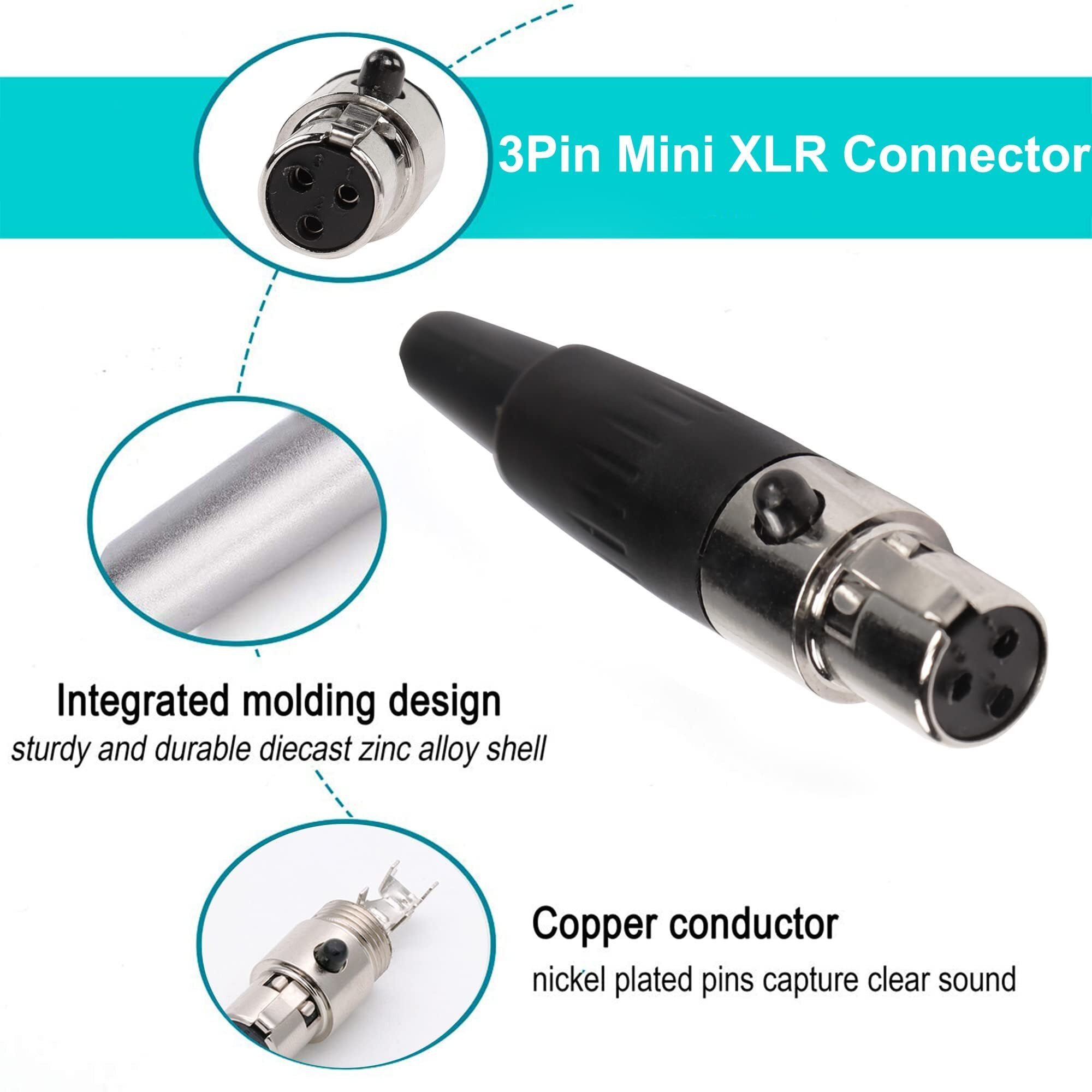 Xmsjsiy 3Pin Mini Xlr Connector Ta4F Adapter Female Plug Mic Microphone Audio Connector Mini Xlr Cable Ends Replacement F-Plug Audio Socket-4Pcs (3Pin Mini Xlr Female)