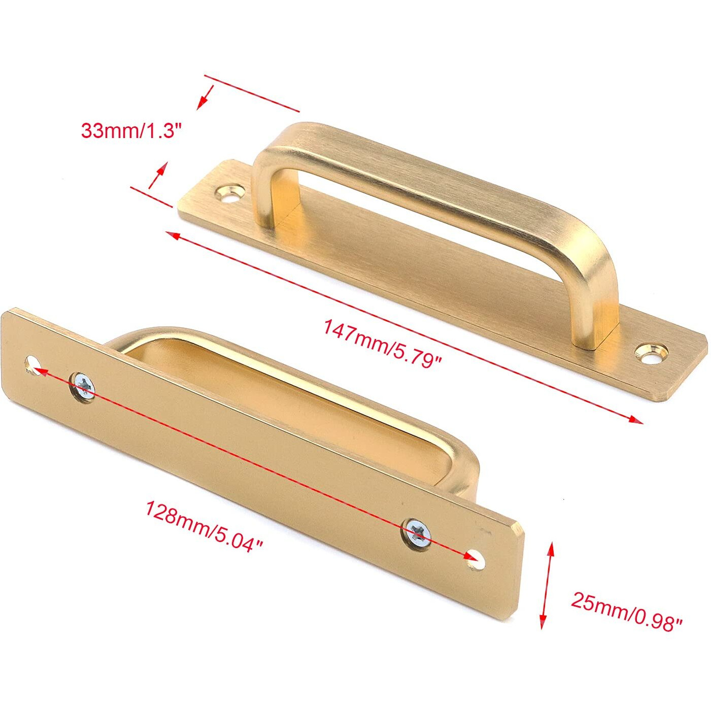 Semetall 5.79"" Heavy Duty Antique Barn Door Handles Pull And Flush Hardware For Gate Garage Shed 2 Pack 5.04"" Hole Center Gold