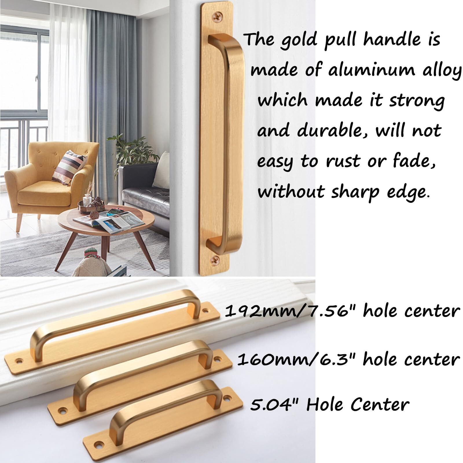 Semetall 5.79"" Heavy Duty Antique Barn Door Handles Pull And Flush Hardware For Gate Garage Shed 2 Pack 5.04"" Hole Center Gold