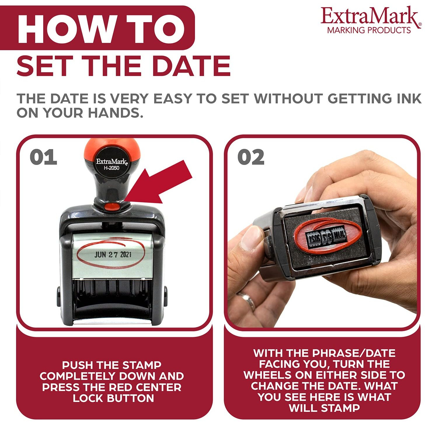 Heavy Duty Office Date Stamp - Brush Stroke Design - Self Inking Dater - Black Ink Color