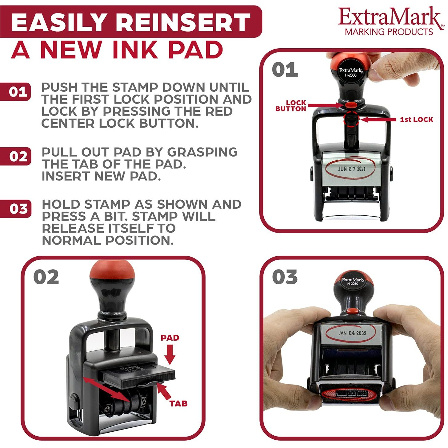 Heavy Duty Office Date Stamp - Brush Stroke Design - Self Inking Dater - Black Ink Color