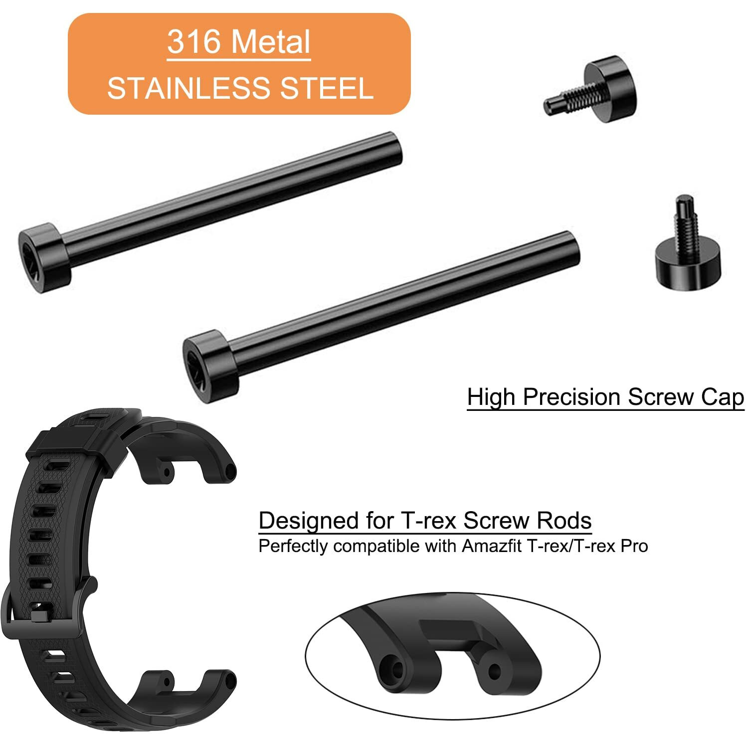 Lijinlan Compatible With Amazfit T-Rex/T-Rex Pro Screw Rod Accessory  2Pcs Stainless Steel Link Bar Replacement Screws With 2Pcs Screwdrivers Removal Tool For Amazfit T Rex Accessory (Black)