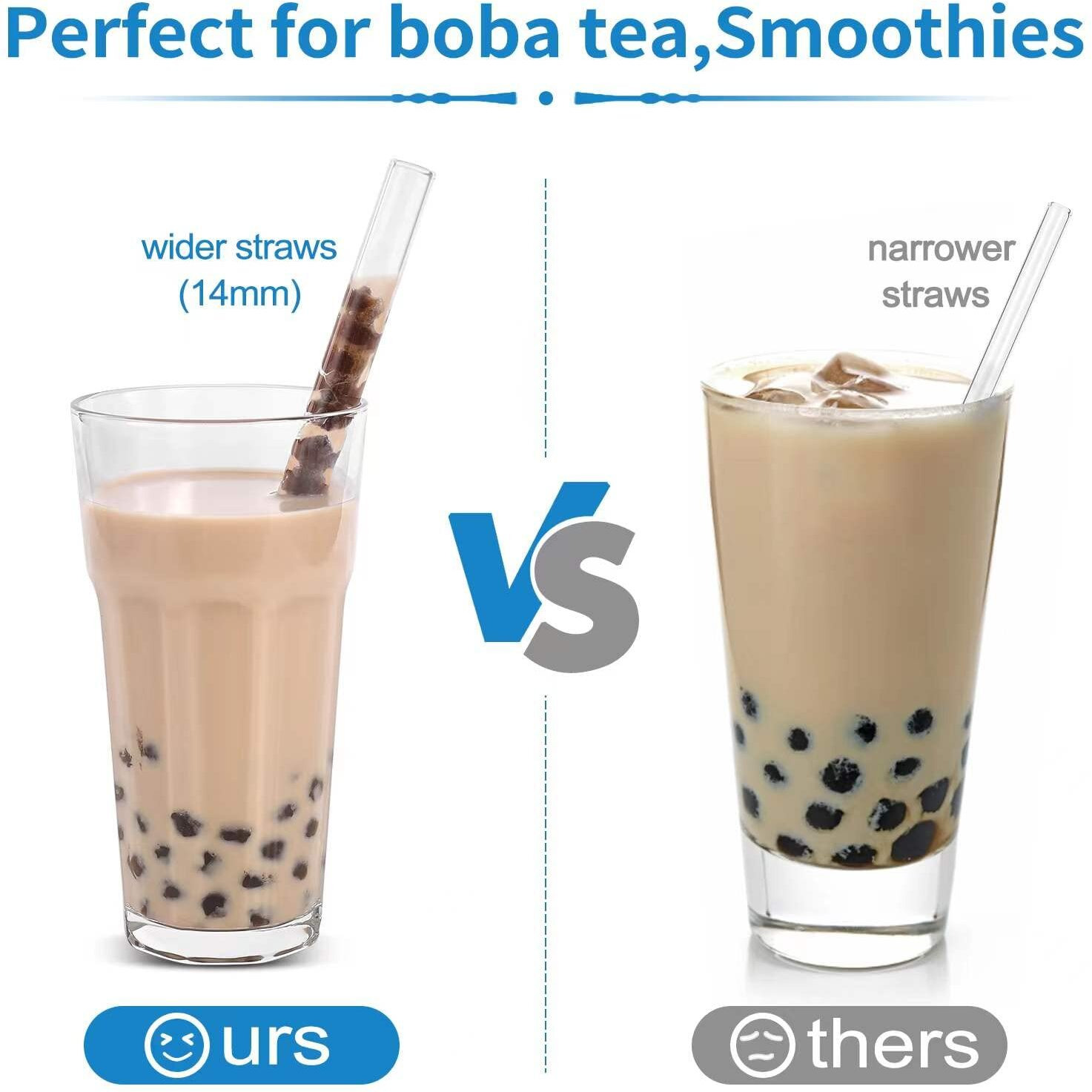 Renyih 10 Pcs Reusable Glass Boba Straws 9''X14 Mm Wide Glass Drinking Straws Jumbo Smoothie Straws For Bubble Tea Milkshakes Set Of 5 Straight And 5 Bent With 2 Cleaning Brushes -Dishwasher Safe