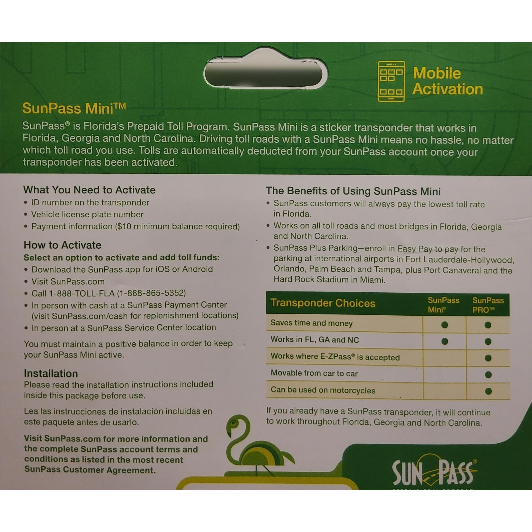 Sunpass Mini Sticker Pre-Paid Toll Program For Florida (Styles May Vary)