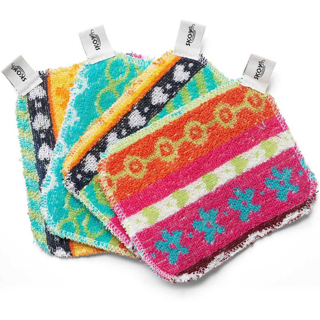 Skoy Scrub  4-Pack Reusable  Non-Scratching Dish Scrubber For Kitchen And Household Cleaning  Planet-Friendly  Dishwasher Safe Soft Scrub  Assorted Colors And Designs