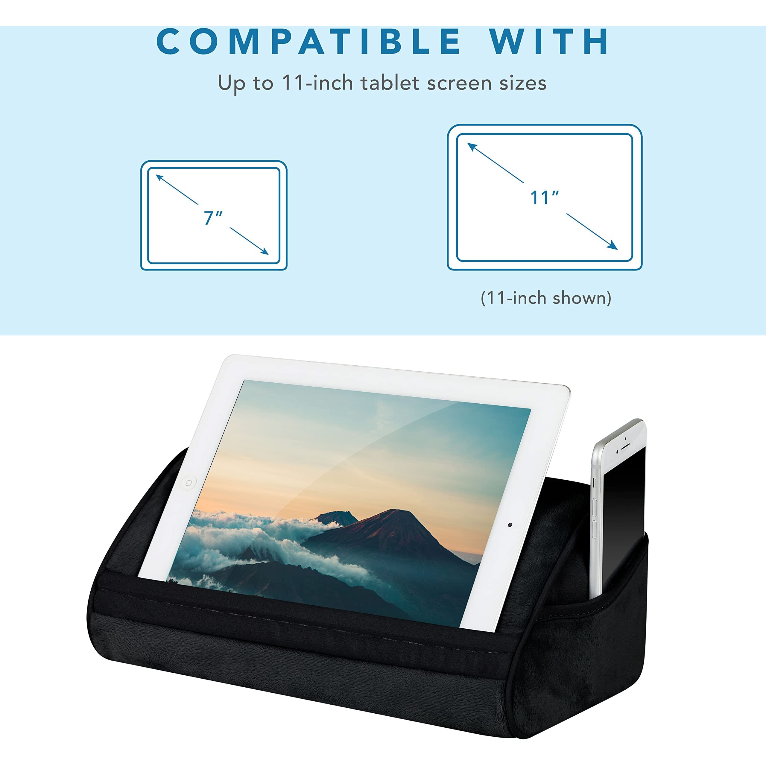 Lapgear Original Microbead Tablet Pillow Stand With Phone Pocket - Black - Fits Most Tablets - Style No. 35068