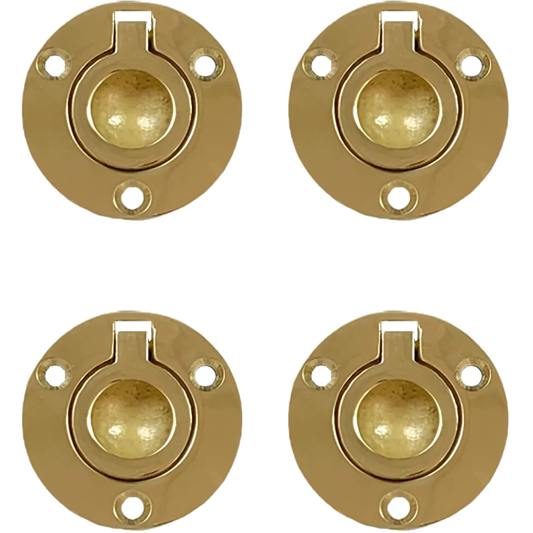 Qcaa Solid Brass Flush Ring Pull Round  1-1/2""  Polished Brass  4 Pack