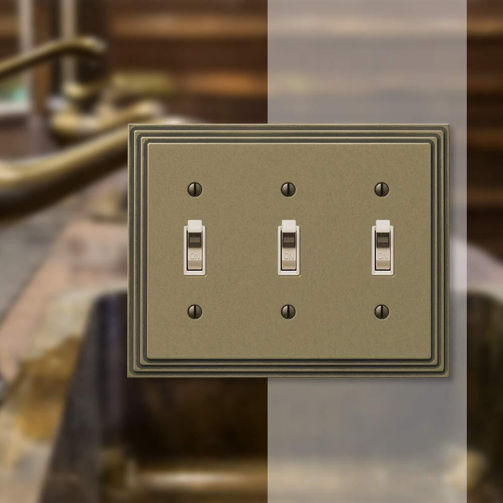 Amerelle 84Tttrb Steps Triple Toggle Cast Metal Wallplate In Rustic Brass