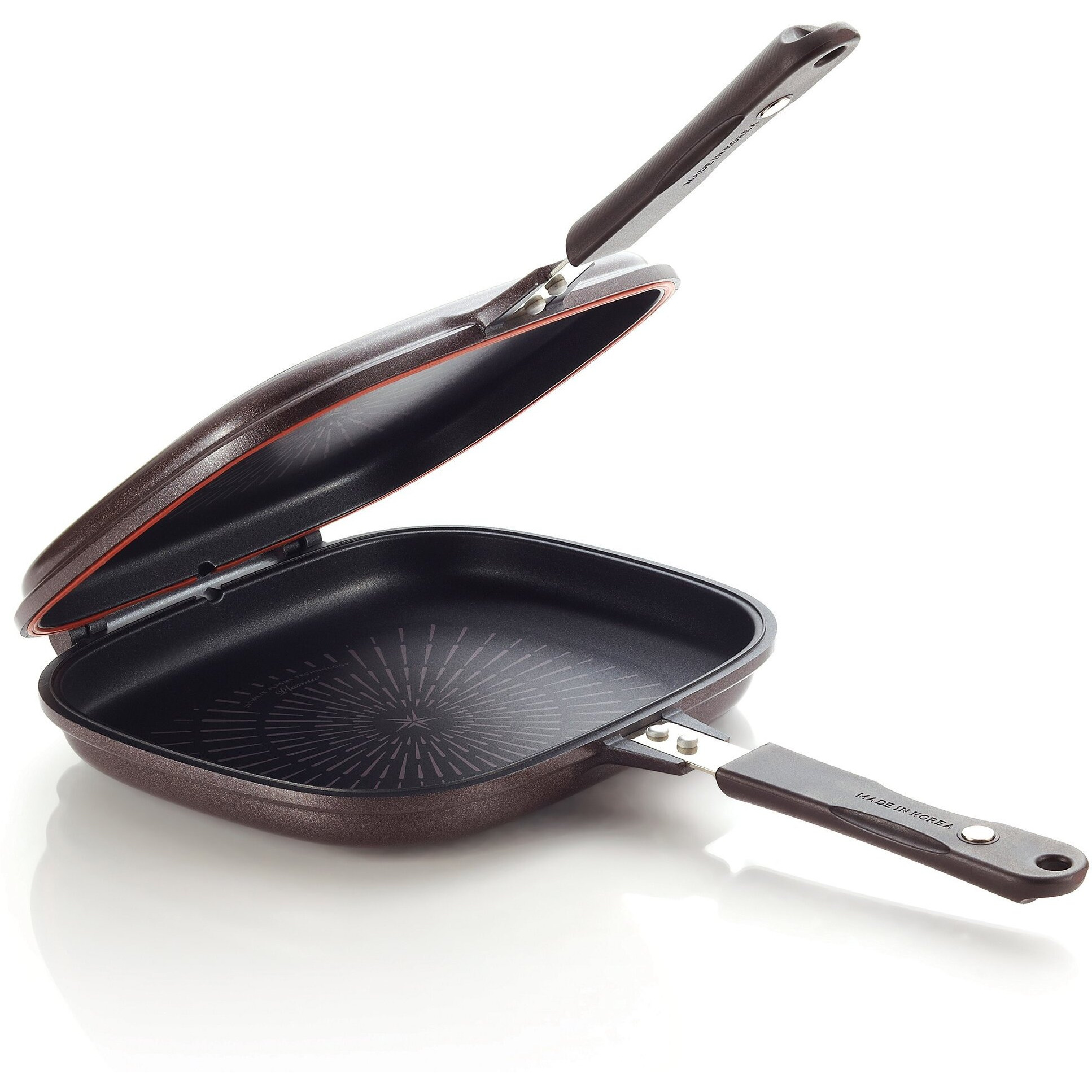 Happycall Titanium Nonstick Double Pan  Omelette Pan  Flip Pan  Square  Dishwasher Safe  Pfoa-Free  Brown (Standard)