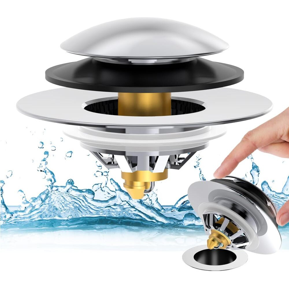 Upgrade Bathtub Drain Stopper With Hair Catcher  Pop Up Tub Drain Stopper  Anti Clogging Bathtub Drain Cover Replaces Lift And Turn  Tip-Toe And Trip Lever Drains For Tub  Easy Install And Clean