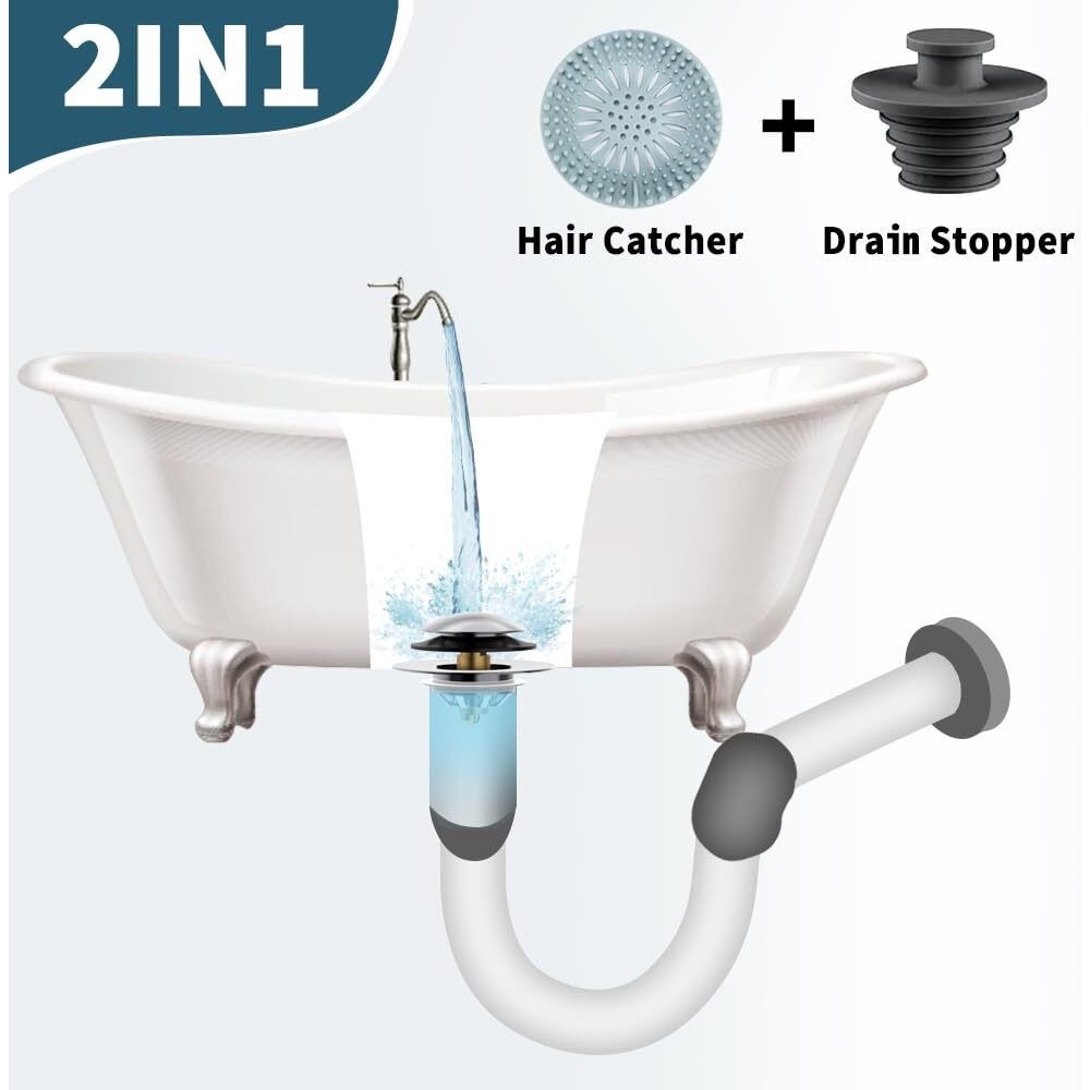 Upgrade Bathtub Drain Stopper With Hair Catcher  Pop Up Tub Drain Stopper  Anti Clogging Bathtub Drain Cover Replaces Lift And Turn  Tip-Toe And Trip Lever Drains For Tub  Easy Install And Clean