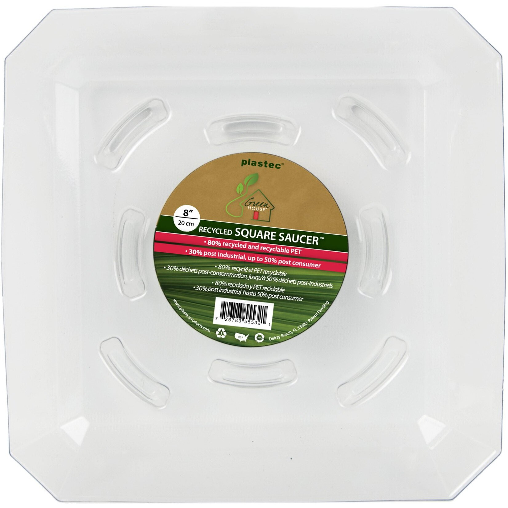 Plastec Sqro8 Square Recycled Plant Saucer  8-Inch - Sqr08
