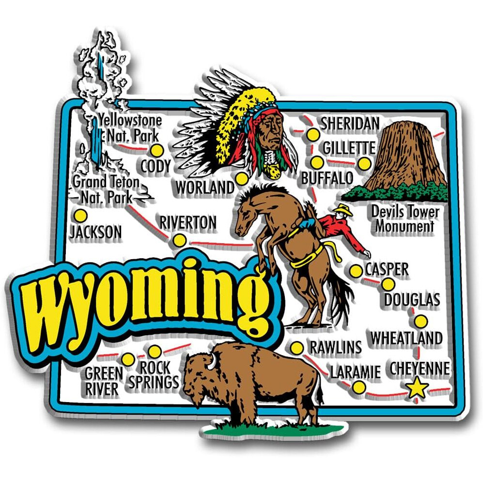Wyoming Jumbo State Map Magnet By Classic Magnets  3.6"" X 3.2""  Collectible Souvenirs Made In The Usa