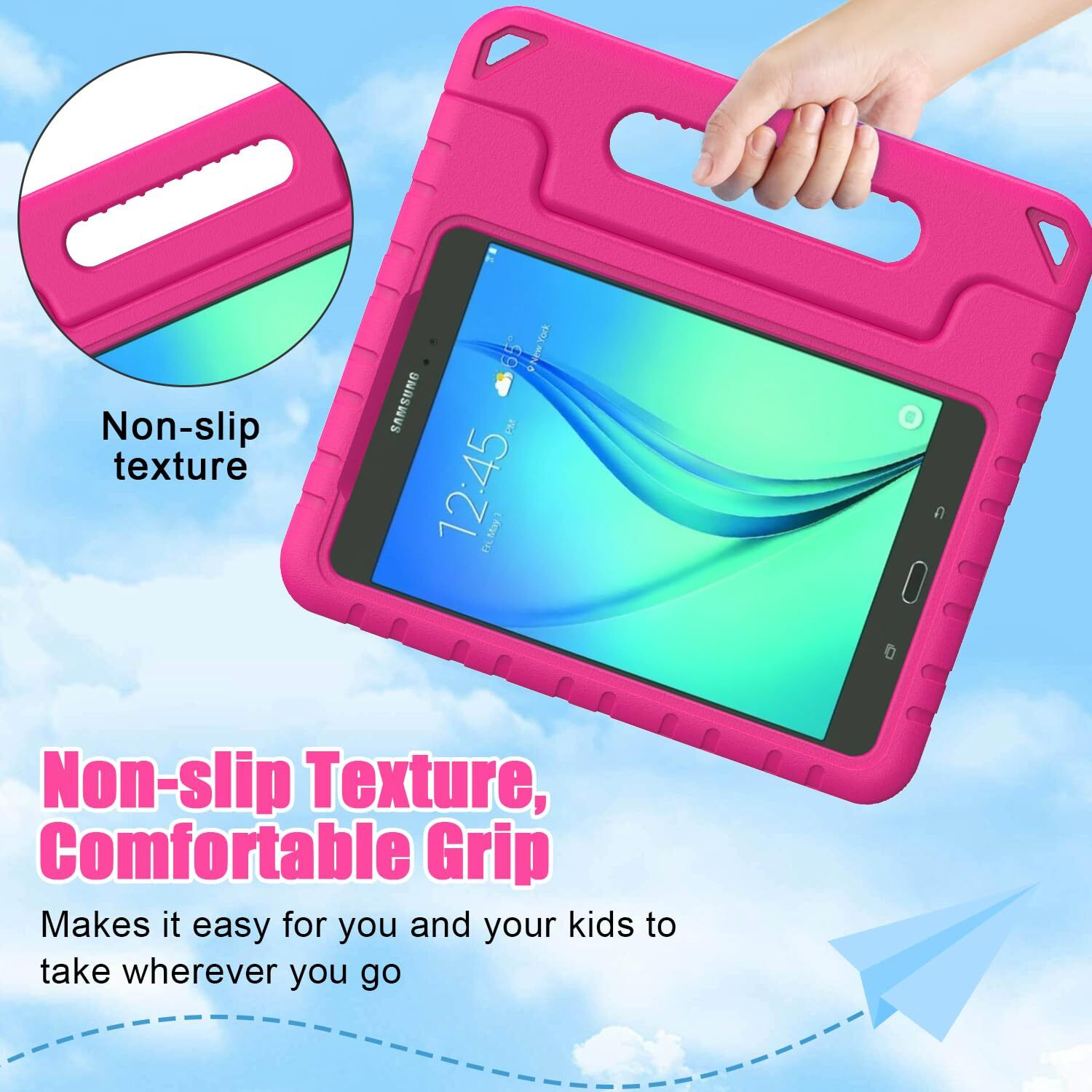 Bmouo Kids Case For Galaxy Tab A 8.0 (2015) Sm-T350 - Shockproof Light Weight Handle Stand Kids Case For Galaxy Tab A 8.0-Inch 2015 Tablet - Rose