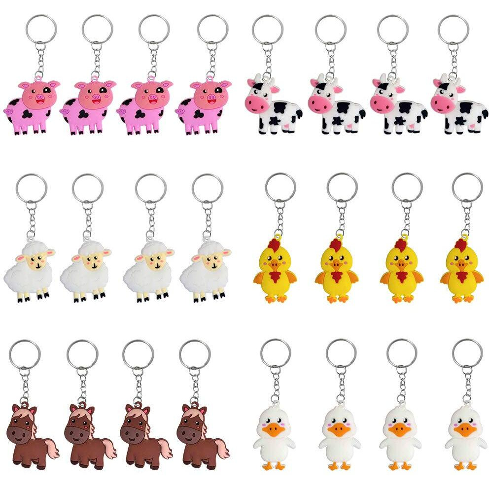 Imagitek 24 Pack Farm Animal Keychains For Barnyard Party Favors Supplies  Party Bag Fillers  School Carnival Rewards  Farm Animal Baby Shower Party Favors