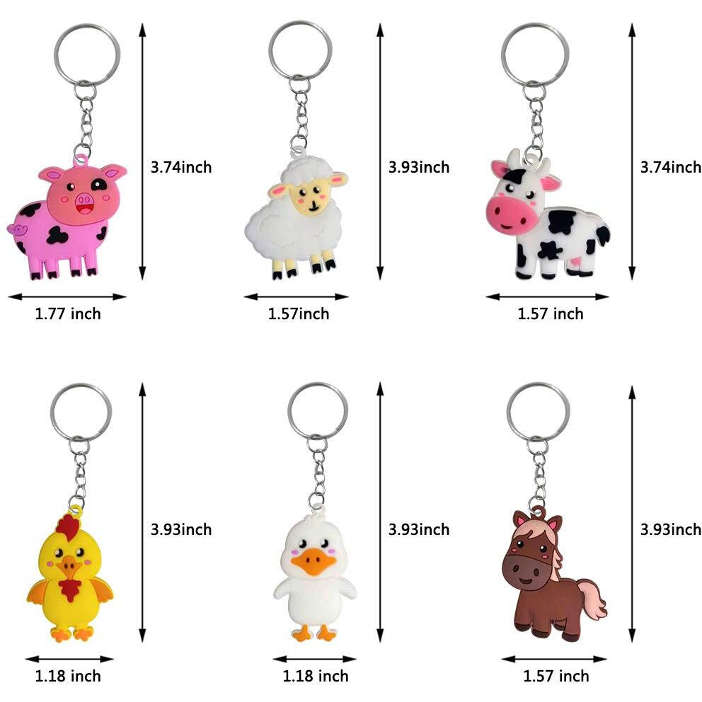 Imagitek 24 Pack Farm Animal Keychains For Barnyard Party Favors Supplies  Party Bag Fillers  School Carnival Rewards  Farm Animal Baby Shower Party Favors