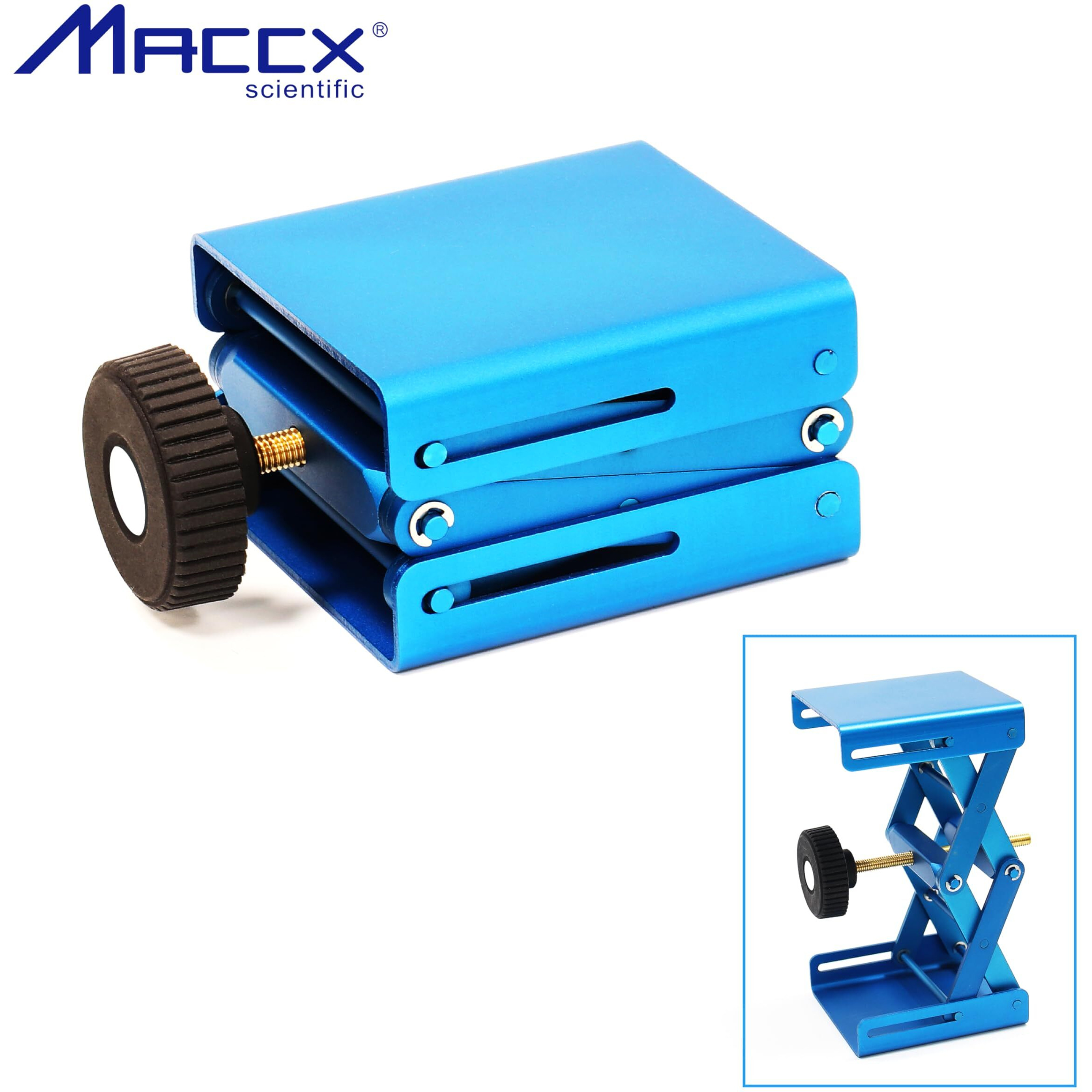 Maccx Lab Support Jack  Blue Color  Aluminum Table  Dim Of Platform 3.15 "&quotX3 ""  Max. Height Up To 5.5 ""  Lsj080-001