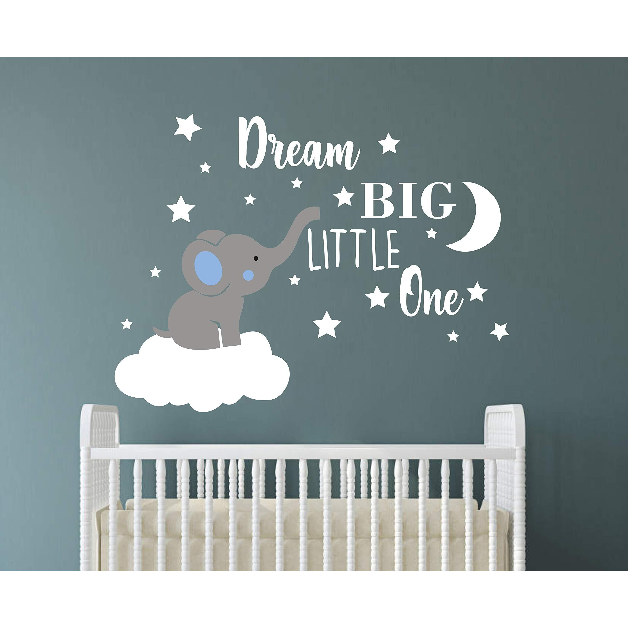 Dream Big Little One Elephant Wall Decal  Quote Wall Stickers  Baby Room Wall Decor  Vinyl Wall Decals For Children Baby Kids Boy Girl Bedroom Nursery Decor Y42 (Blue White(Boy))