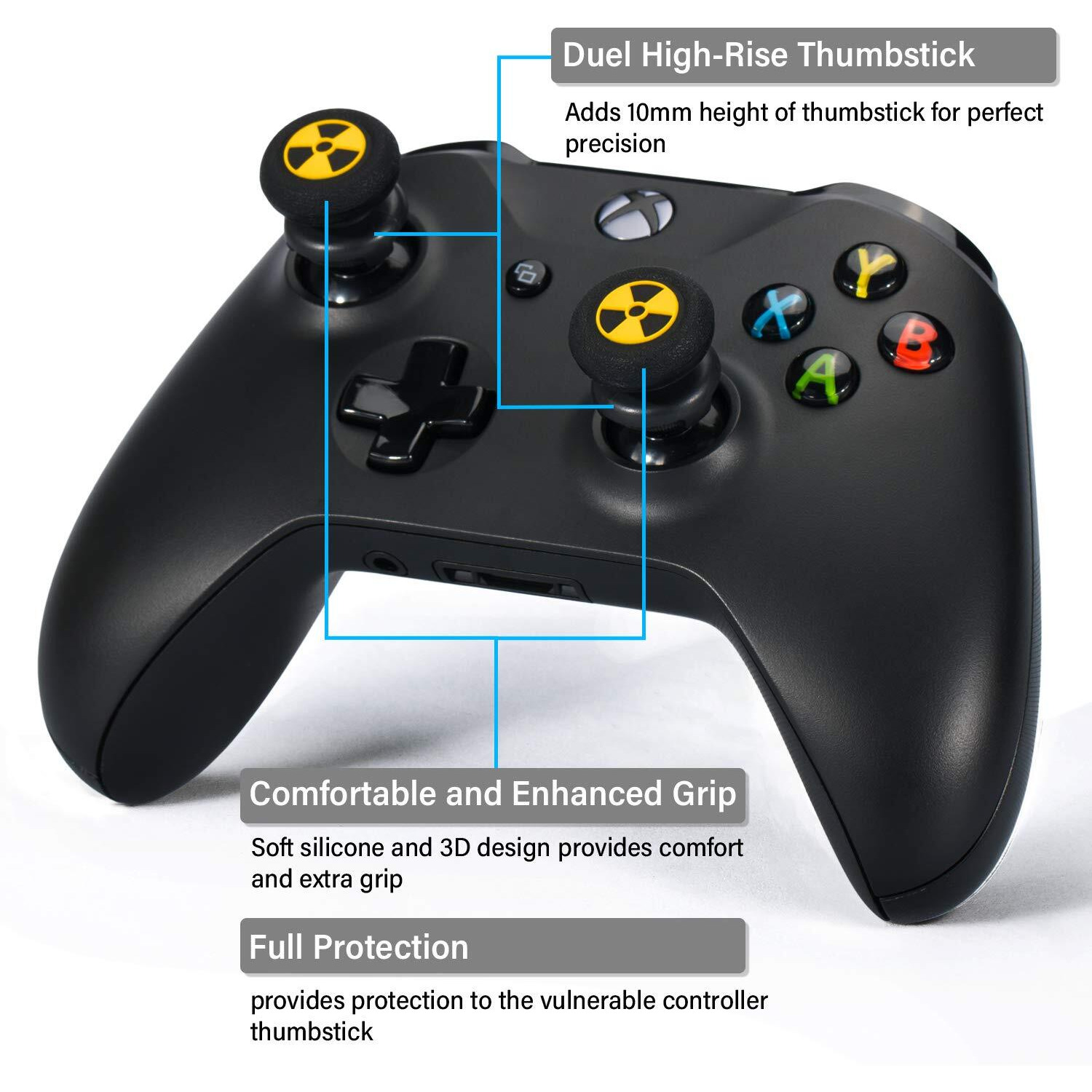 Playrealm Fps Thumbstick Extender & 3D Texture Rubber Silicone Grip Cover 2 Sets For Xbox Series X/S & Xbox One Controller(Radiation Black)