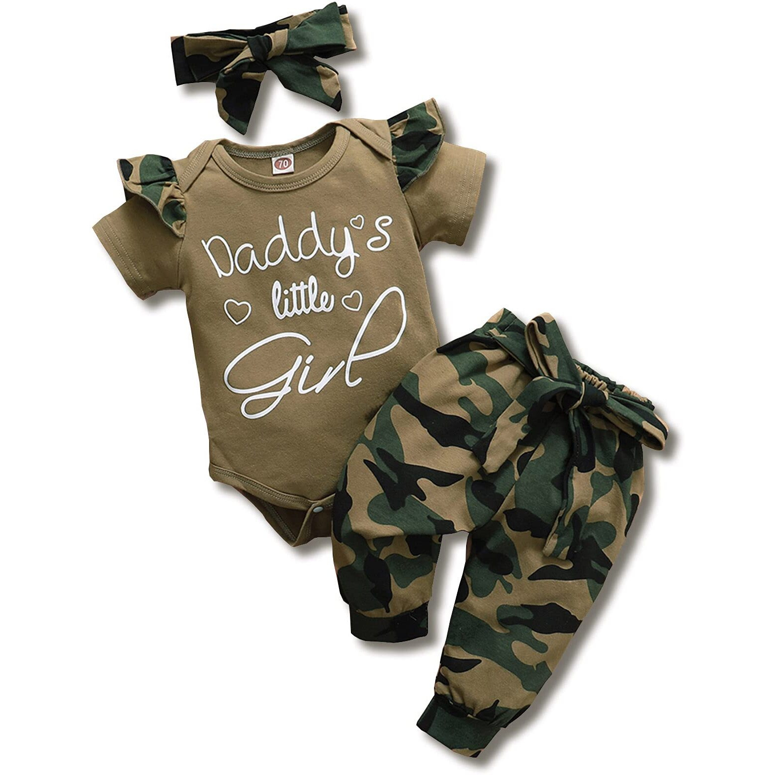 Amawmw Baby Girl Clothes Set Daddys Little Girl Ruffle Romper Top Camouflage Pants Newborn Baby Girl Outfit 3-6 Months