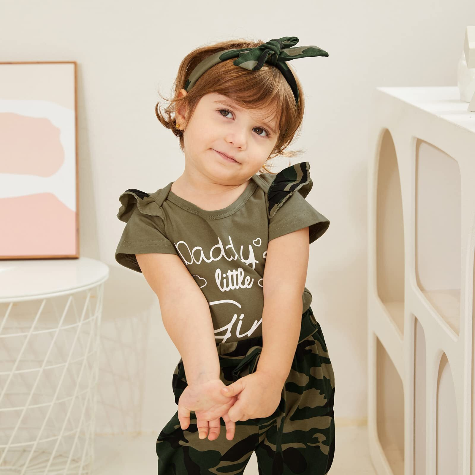 Amawmw Baby Girl Clothes Set Daddys Little Girl Ruffle Romper Top Camouflage Pants Newborn Baby Girl Outfit 3-6 Months