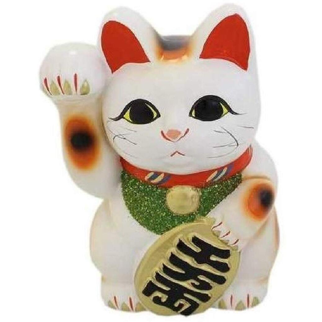 Made In Japan Lucky Cat 7.5'' Tokoname Porcelain White Maneki Neko Right Hand