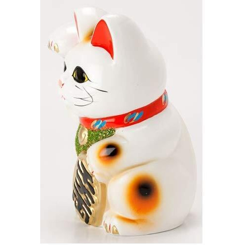 Made In Japan Lucky Cat 7.5'' Tokoname Porcelain White Maneki Neko Right Hand