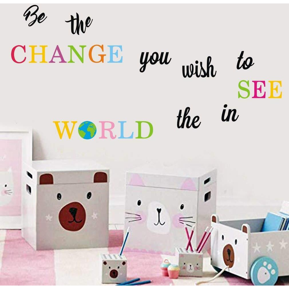 Toarti Be The Change You Wish To See In The World Wall Decals  Inspirational Quotes Wall Stickers  Colorful Lettering Wall Art For Classroom Playroom Bedroom Decor