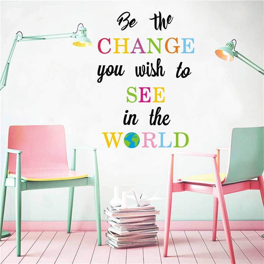 Toarti Be The Change You Wish To See In The World Wall Decals  Inspirational Quotes Wall Stickers  Colorful Lettering Wall Art For Classroom Playroom Bedroom Decor