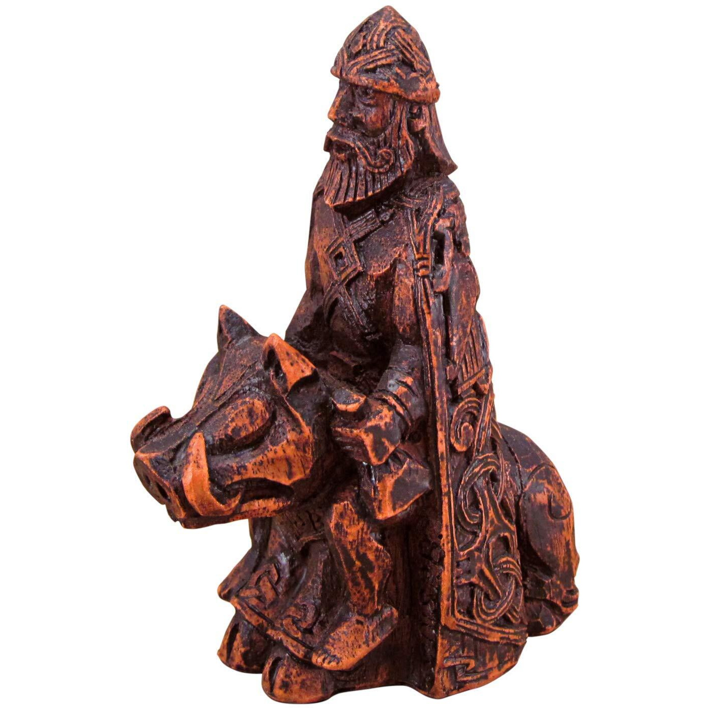 Dryad Design Freyr Figurine Norse God Of Fertility And Prosperity Statue - Viking Pagan Home Altar Decor (Wood Finish)