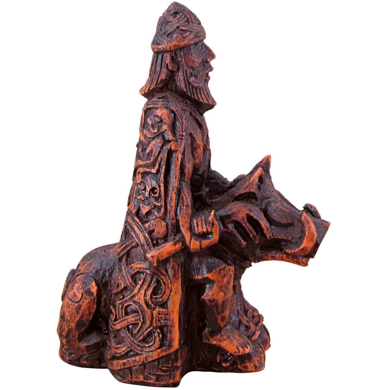 Dryad Design Freyr Figurine Norse God Of Fertility And Prosperity Statue - Viking Pagan Home Altar Decor (Wood Finish)