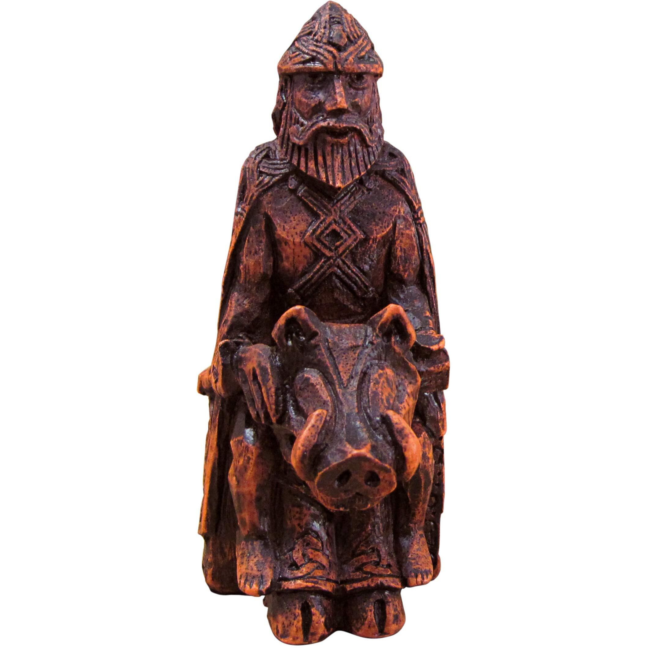 Dryad Design Freyr Figurine Norse God Of Fertility And Prosperity Statue - Viking Pagan Home Altar Decor (Wood Finish)