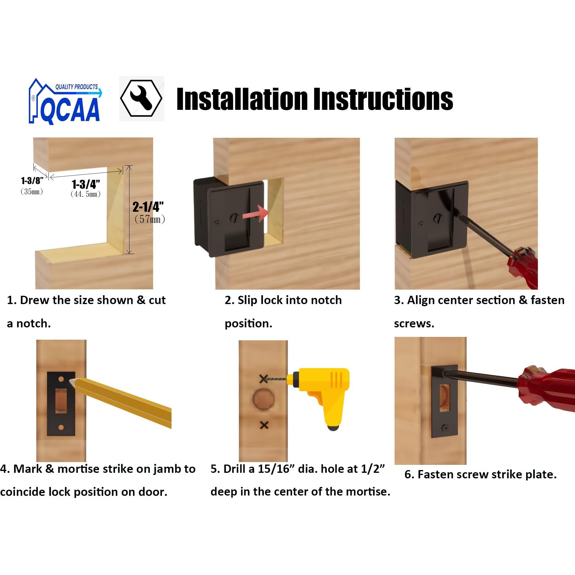 Qcaa Solid Brass Sliding Door Pull Privacy Pocket Lock  Matte Black  Made In Taiwan  1 Pack
