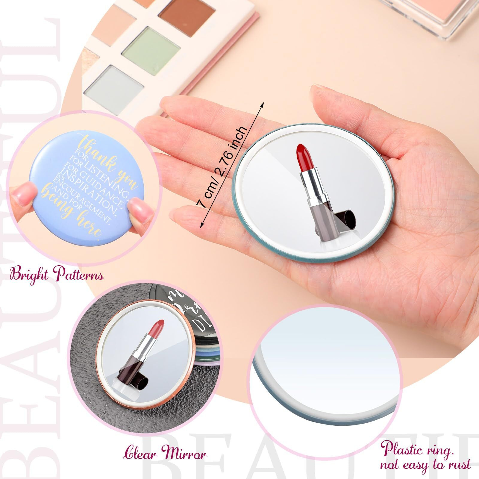 Thyle 30 Sets Employee Appreciation Gifts Inspirational Mini Mirror Bulk Compact Mirror With Thank You Tags Portable Makeup Pocket Purse Mirror For Women Coworker Party Team Gifts