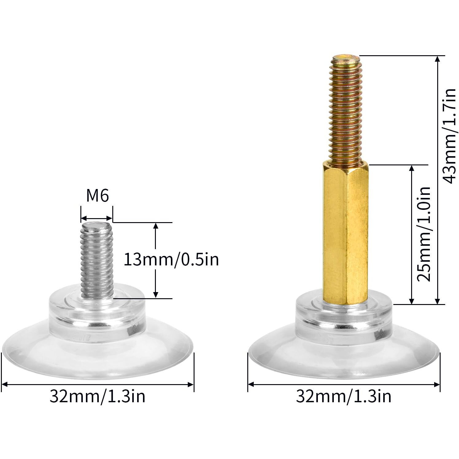 Sankoly 8 Pcs Glass Table Tops Suction Cup 1.3 Inches Strong Suction Cup With Heavy Duty M6 Screw And Extension Screw  Adjustable Height  Fit For Glass Table