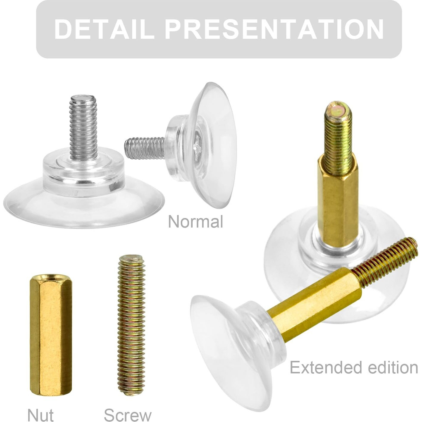 Sankoly 8 Pcs Glass Table Tops Suction Cup 1.3 Inches Strong Suction Cup With Heavy Duty M6 Screw And Extension Screw  Adjustable Height  Fit For Glass Table
