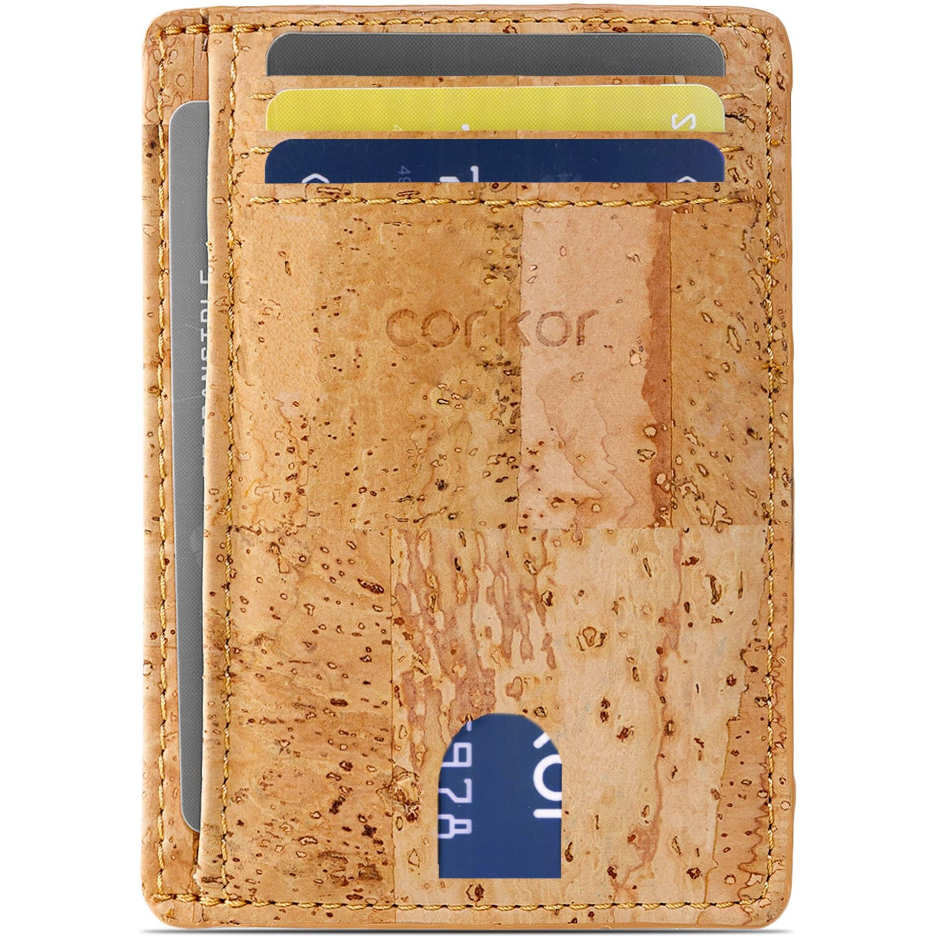 Corkor Slim Wallet Minimalist Card Holder Id  Eco Friendly Vegan Non Leather Cork Light Brown Small