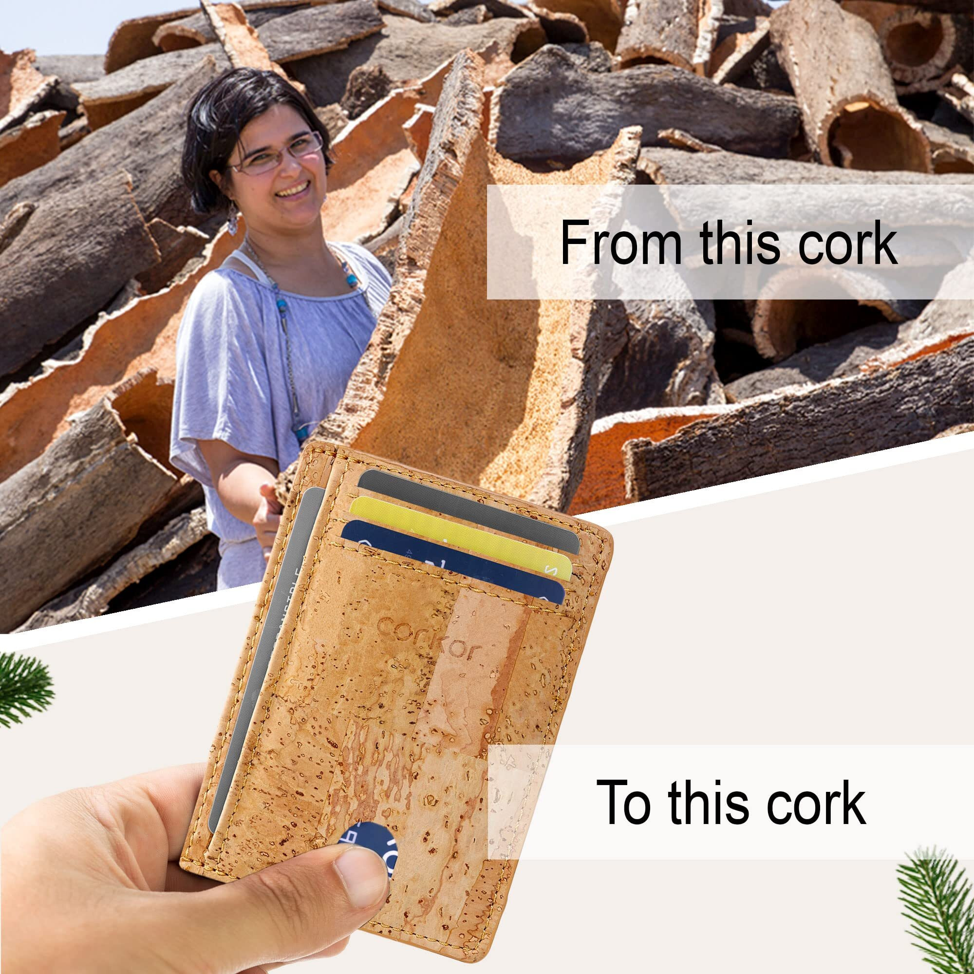 Corkor Slim Wallet Minimalist Card Holder Id  Eco Friendly Vegan Non Leather Cork Light Brown Small