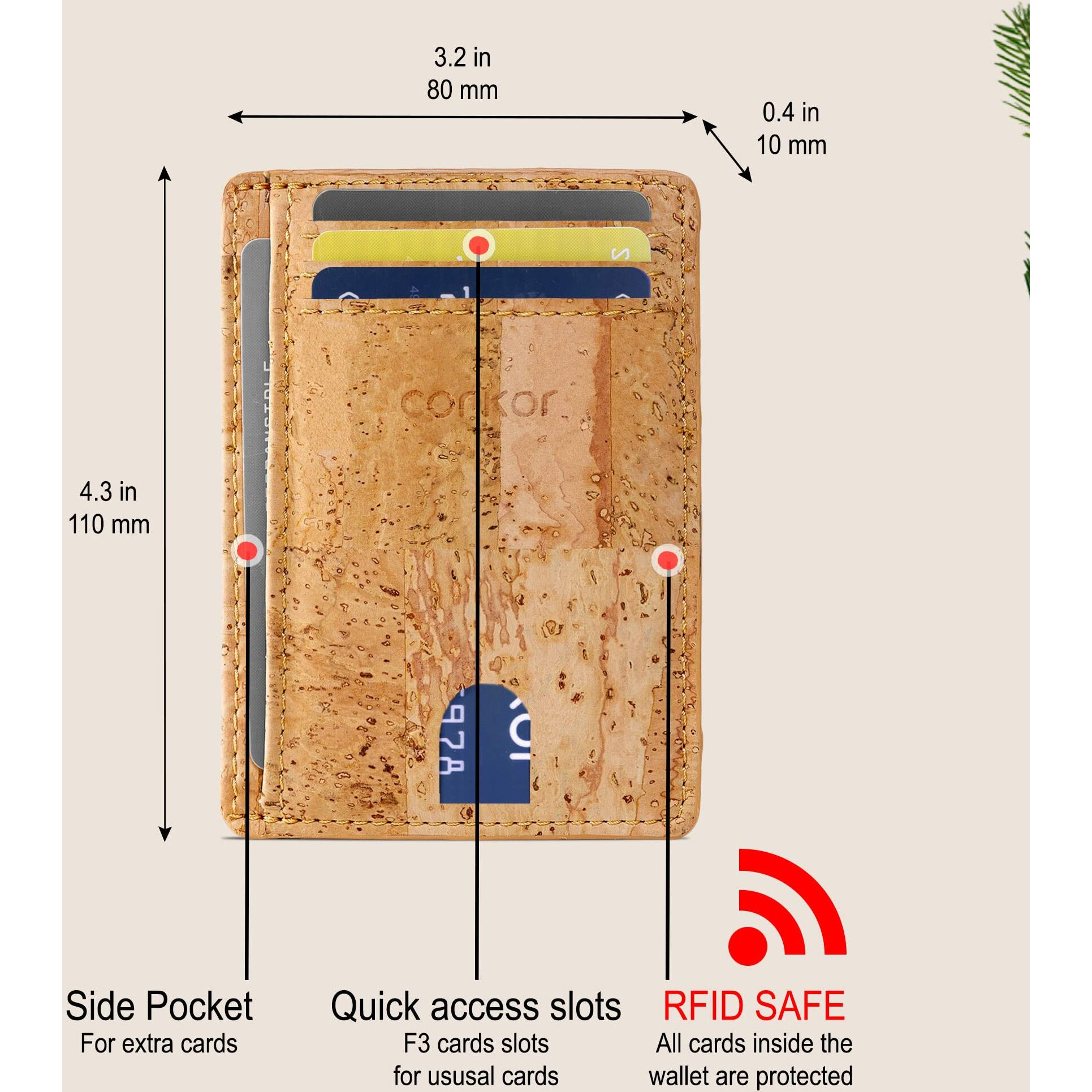 Corkor Slim Wallet Minimalist Card Holder Id  Eco Friendly Vegan Non Leather Cork Light Brown Small