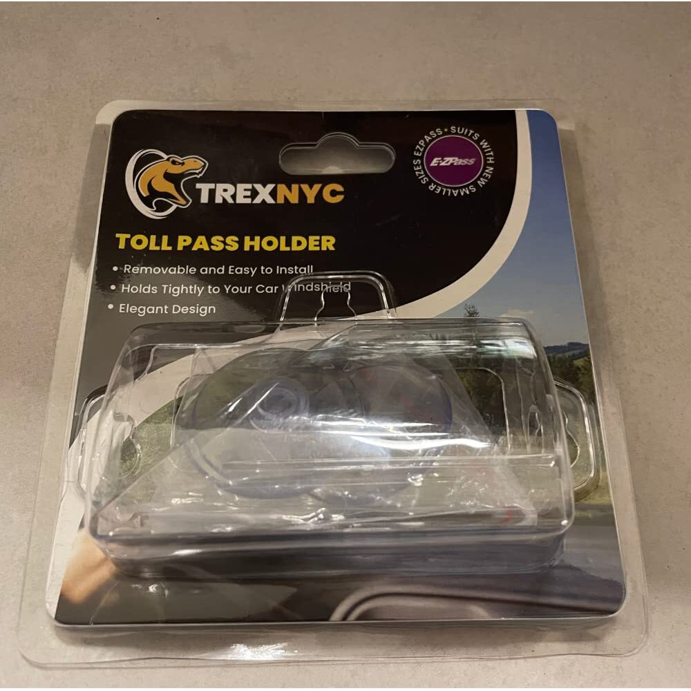 Trexnyc Toll Pass Holder For Car  Super Strong Holder With Suction Cups Holds Tightly To Your Car Windshield  Blister Pack  Clear