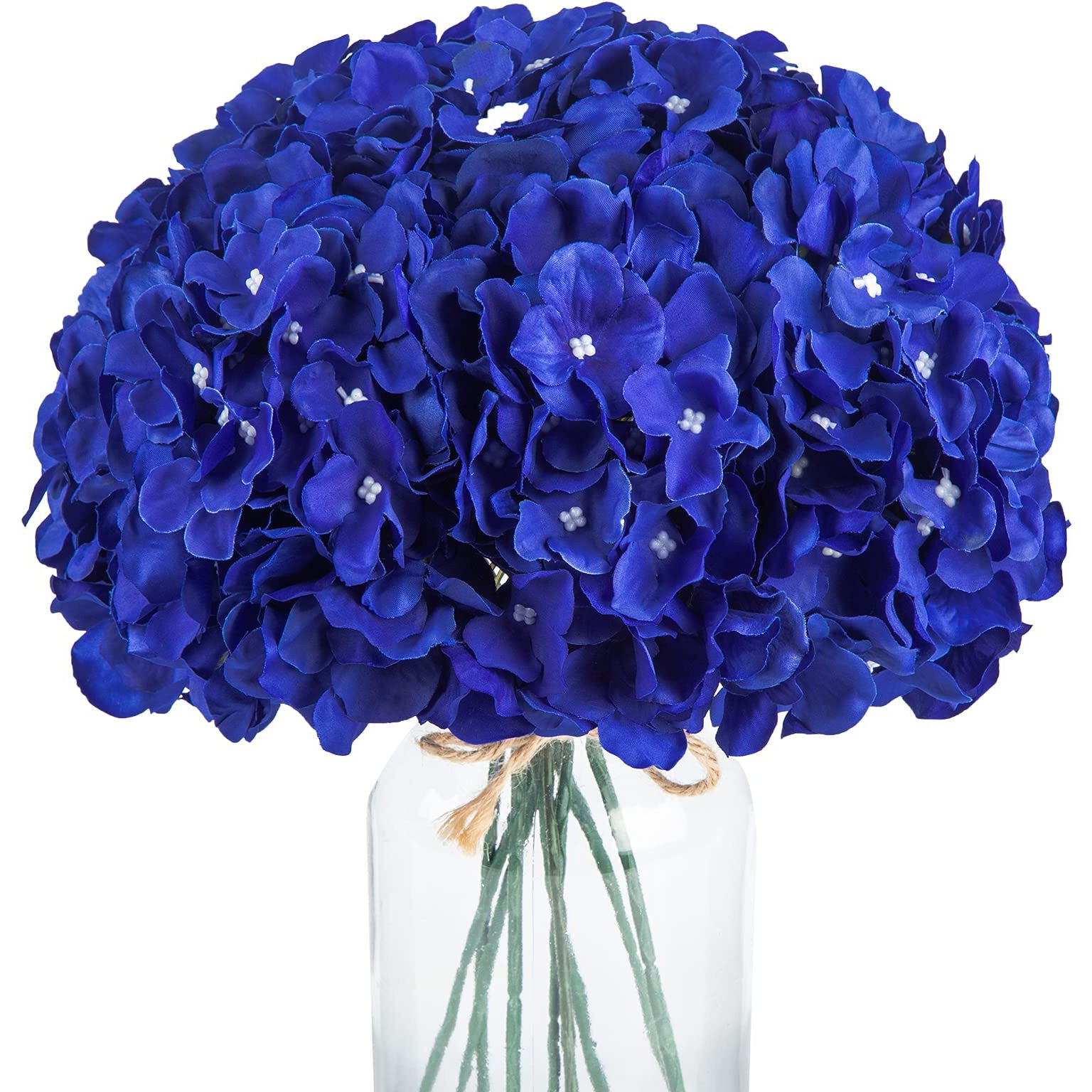 Paoripets 10Pcs Hydrangea Silk Flowers Heads With Stems Artificial Hydrangea Flowers For Wedding Home Party Baby Shower Decor (Royal Blue)