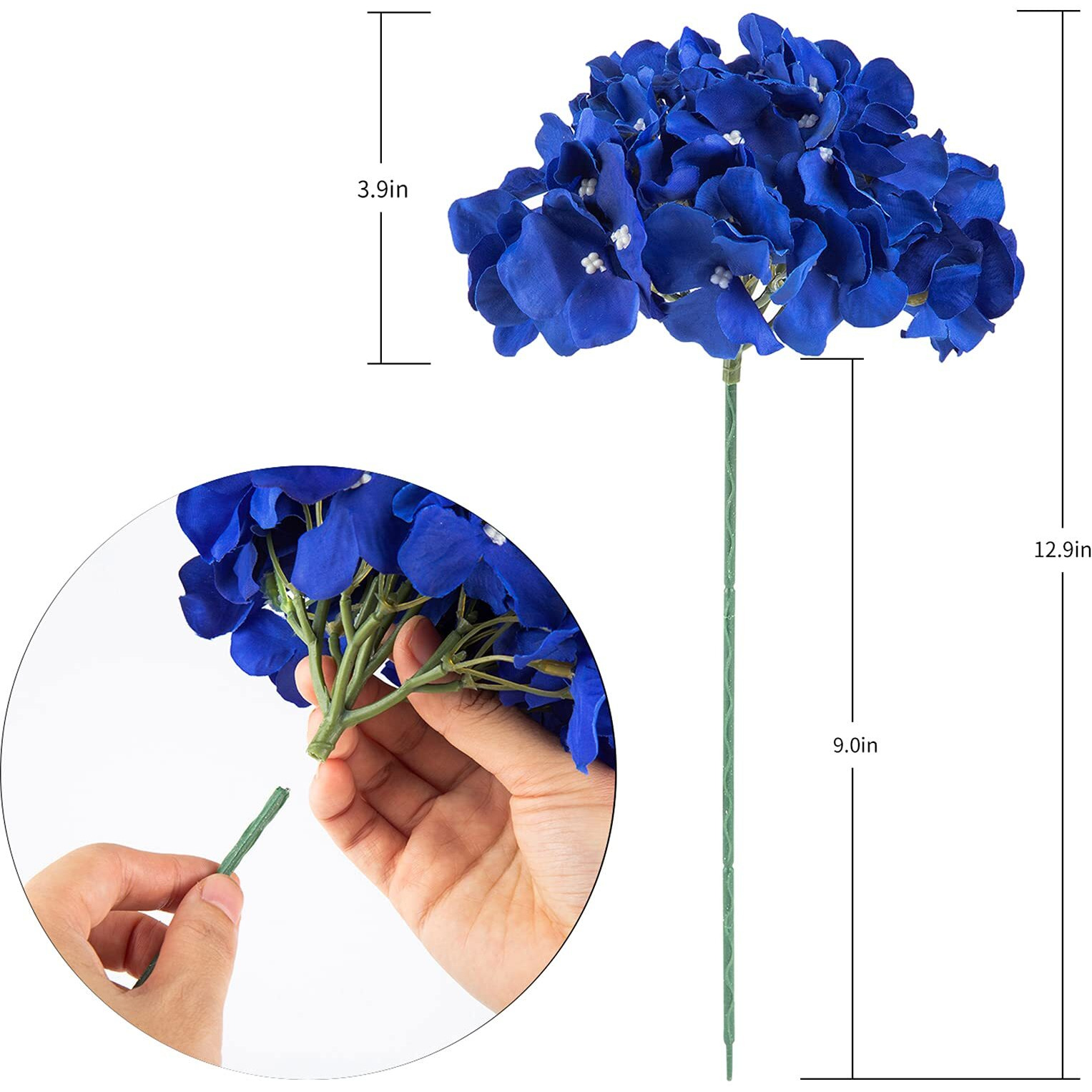 Paoripets 10Pcs Hydrangea Silk Flowers Heads With Stems Artificial Hydrangea Flowers For Wedding Home Party Baby Shower Decor (Royal Blue)