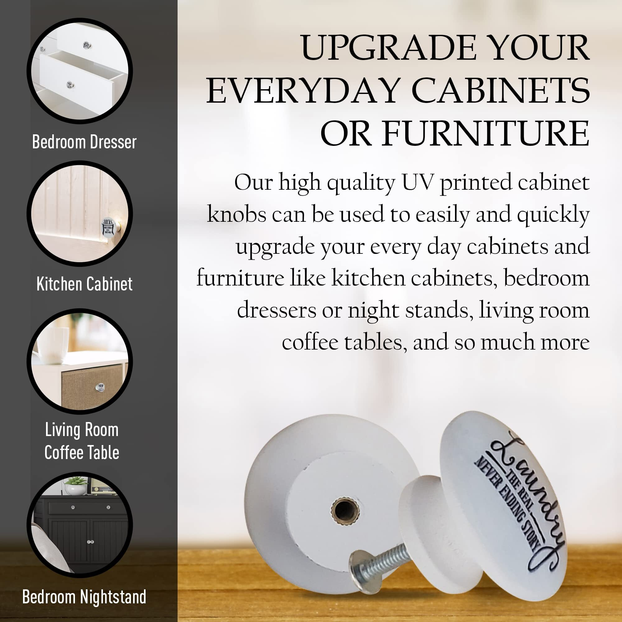 Twisted R Design Wooden Cabinet Knobs - Set Of 8 Round Cabinet Hardware Or Furniture Cabinet Handles Or Pulls With Glossy Finish - Black & White Laundry Room Drawer Knobs Design