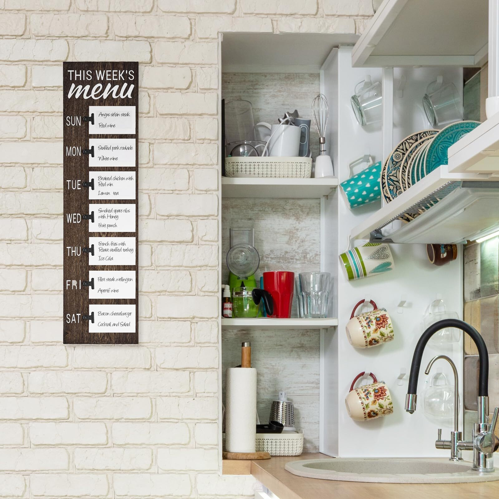 Dahey Menu Board For Kitchen Weekly Meal Planner Rustic Wood Board With Clips  Farmhouse Signs Wall Decor  Chalkboard Display Fridge Decor  Brown  Small