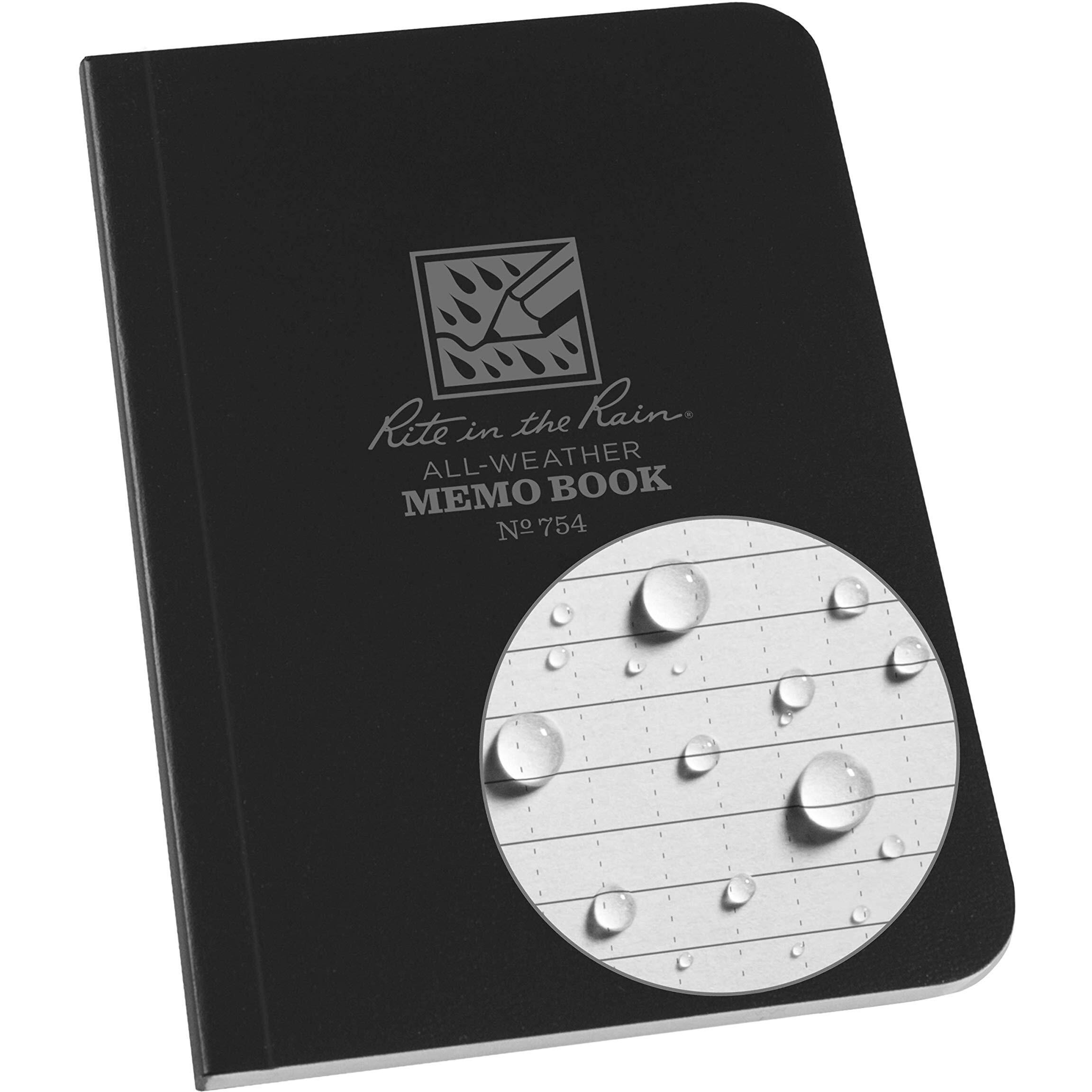 J.L. Darling Rite In The Rain Weatherproof Soft Cover Pocket Notebook  3.5"" X 5""  Black Cover  Universal Pattern (No. 754)  5 X 3.5 X 0.25